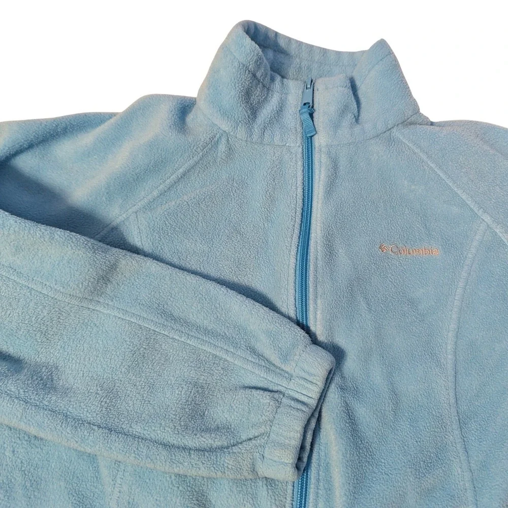 Columbia Womens Large Benton Springs Full Zip Fleece Jacket Light Blue Gorpcore